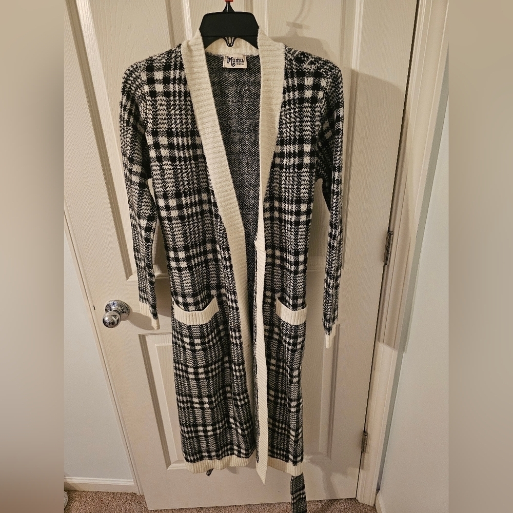 Show Me Your Mumu Seth Belted Sweater Rogers Plaid Knit Size XS